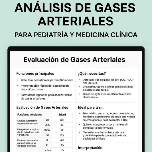Plantilla de Excel para Evaluación de Gases Arteriales – Versión Profesional