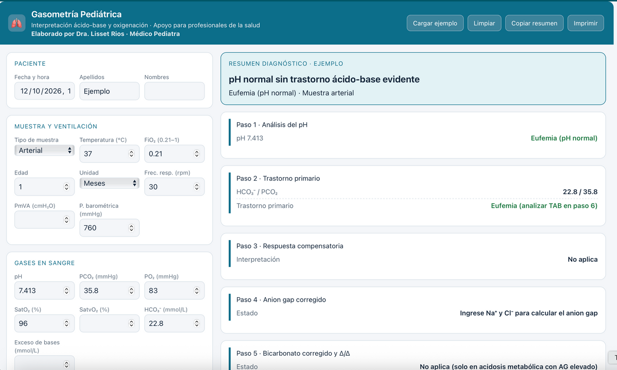 Gasometría Pediátrica Microapp de interpretación ácido-base y oxigenación