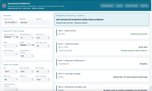 Gasometría Pediátrica Microapp de interpretación ácido-base y oxigenación