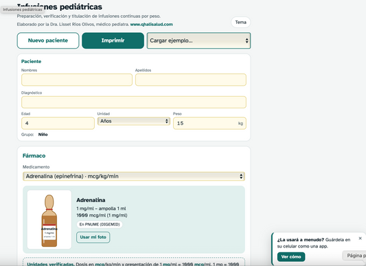 Calculadora de Infusiones Pediátricas y Neonatales – Microapp para Médicos y Enfermeras